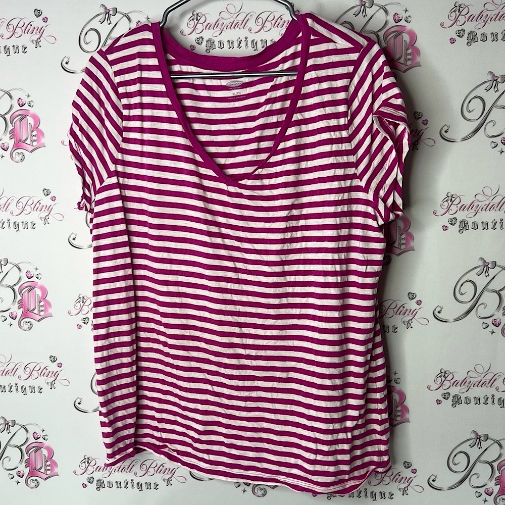 Old navy tshirt tee Striped Pink and White Women's Top candy vibe